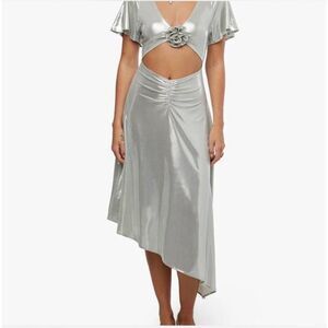 We Wore What Silver Asymmetrical Cutout Dress Size XS New